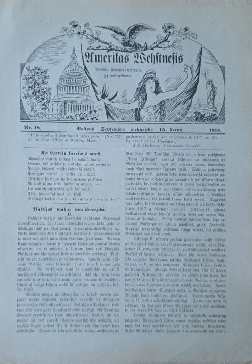 Amerikas vēstnesis Nr. 18 1919