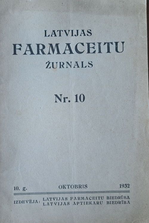 Latvijas Farmaceitu Žurnāls Nr. 10 1932