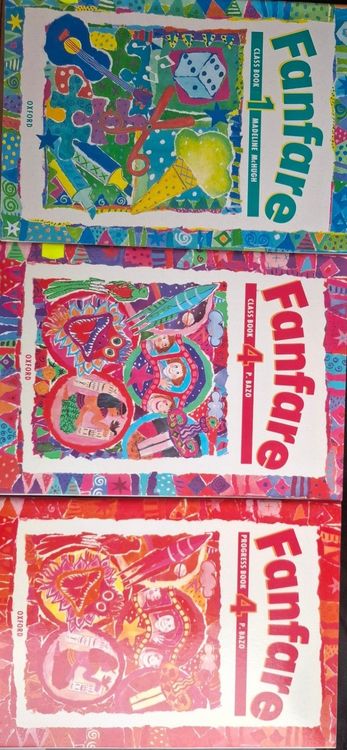 Trīs Fanfare grāmatas: Class Book 1, Class Book 4 un Progress Book 4