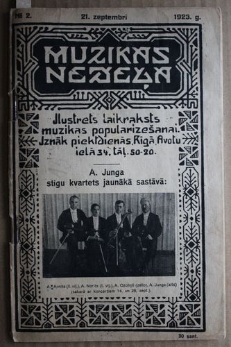 Muzikas Nedeļa.  1923g.Nr. 2 (ar pielikumu).