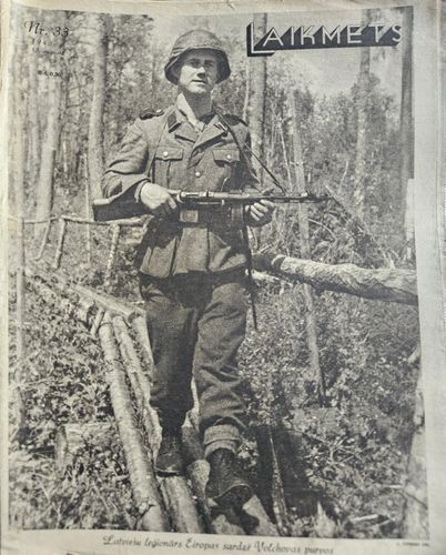Laikmets  1943 Nr. 33. Latviešu leģionārs Eiropas sardzē Volchovas purvos