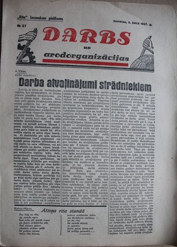 Darbs un Arodorganizācijas.  1937g. Nr.27