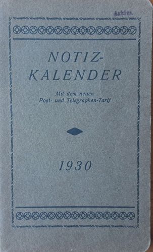 Notiz Kalender Mit dem neuen Post and Telegraphen Tarif 1930