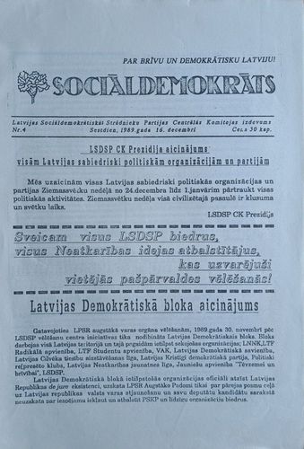 Sociāldemokrāts Nr. 4 16/12/1989