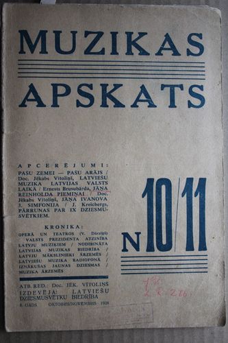 Muzikas Apskats. 1938g. Nr. 10/11.