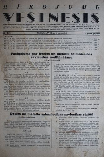 Rīkojumu Vēstnesis.1942 g. Nr. 231