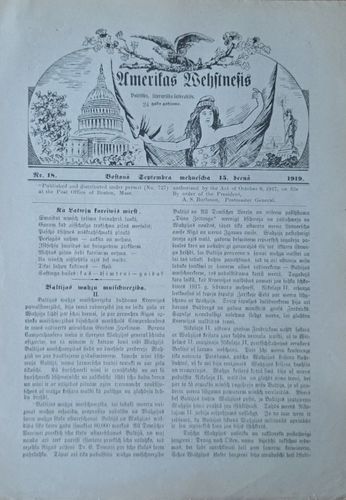 Amerikas vēstnesis Nr. 18 1919