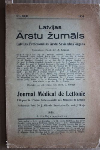 Latvijas Ārstu Žurnāls.1934 g. Nr.10/11.