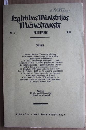 Izglītības Ministrijas Mēnešraksts .1938g. Nr. 2