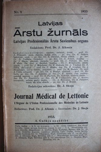 Latvijas Ārstu Žurnāls.1933 g. Nr.  4
