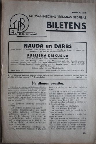 Tautsaimniecības Pētīšanas Biedrības Biļetens. 1934g. Nr.4