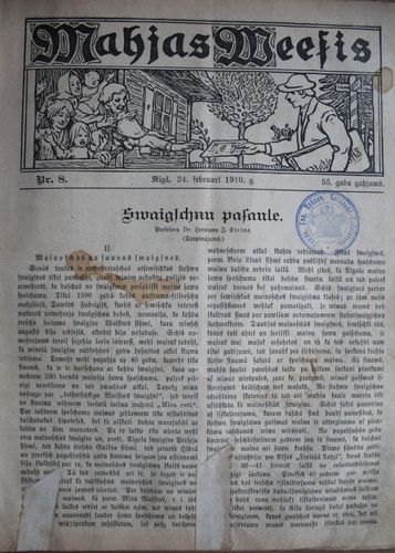 Mājas Wiesis. 1910g. Nr.  8.
