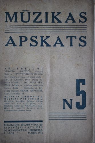 Mūzikas Apskats. 1934g. Nr.5 (ar pielikumu).