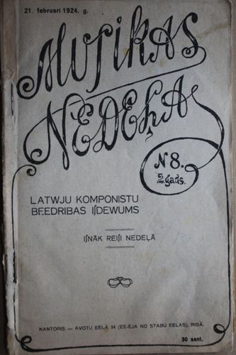 Muzikas Nedēļa. 1924g. Nr. 8 (ar pielikumu).