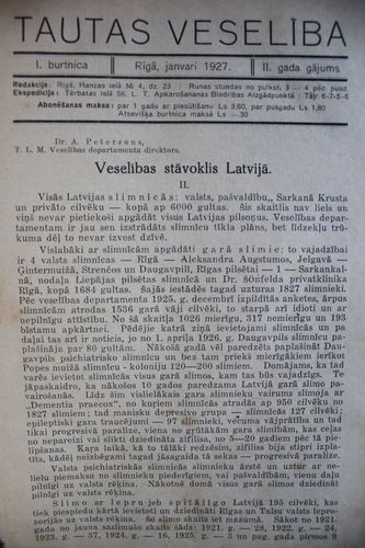 Tautas Veselība. 1927g. Nr.1-12.